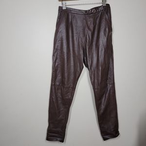 Ganni straight leg brown leather pants size xs